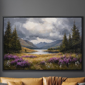Mountain Lake Landscape Framed Canvas Print - Nature Print, Large Wall Art, Wildflower Meadow, Bedroom Decor, Ready to Hang, Gift for Mom