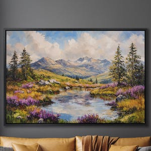 Serene Summer Landscape Framed Canvas Print - Nature Wall Art, Mountain Art, Wildflower Art, Large Wall Decor, Ready to Hang Gift Idea
