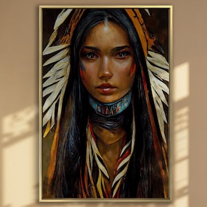 American Indian Art Beautiful American Girl Warrior Indian Sacagawea Indian Large Canvas Art Canvas Wall Art Home Decor