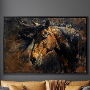 Graceful Brown Head Horse Wall Art Decor Abstract Art Animal Painting Print Canvas Equestrian Rustic Farmhouse Canvas Wall Art Ready to Hang