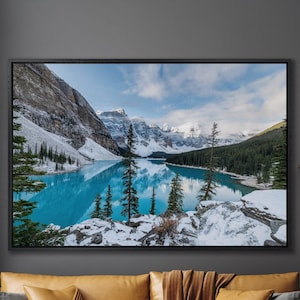 Moraine Lake Canvas Wall Art Banff National Park print Alberta Canada Home Decor Winter Canvas Mountain Lake Art Ready to hang Alberta Decor