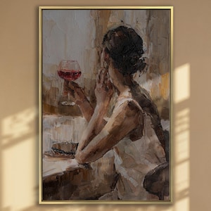 Girl with a glass of wine Oil painting print on canvas Woman holding a glass of wine impressionism Canvas Wall Art wine Oil Painting canvas