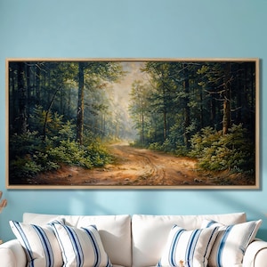 Forest Path Canvas Wall Art Morning Mist Lush Greenery Thees Print Farmhouse Decor Scenic Tranquil Nature Poster Gift Idea Ready to Hang