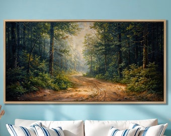 Forest Path Canvas Wall Art Morning Mist Lush Greenery Thees Print Farmhouse Decor Scenic Tranquil Nature Poster Gift Idea Ready to Hang