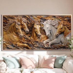 3D Effect Horses Painting Running Horse Print Canvas Wall Art Noble Animal on Canvas Equestrian Lover Gift Home Decor Wildness Motion in Art