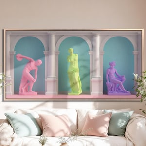 Greek statue pop art print Sculpture Canvas Print Greek God Colorful minimalist wall art  modern home decor Large Canvas Art Modern Wall Art