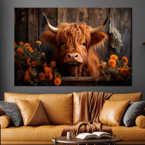 Cute Calf Wall Decor Cow baby Rustic Farmhouse Highland Cow Canvas Print Cattle Art Photo Poster for Rural Wall Decor Printed Canvas