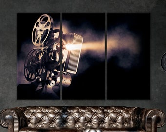 Movie Projector Canvas Wall Art Light Beam from the Projector on a Dark Background Large Wall Decor Art for the House of Cinema Canvas Print