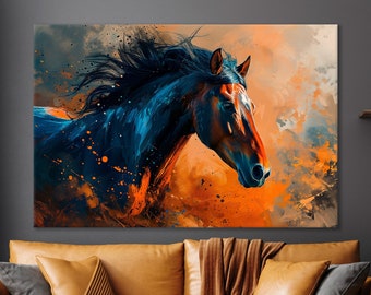 Beautiful Noble Brown Horse Canvas Wall Art Abstract Rustic Farmhouse Equine Oil Painting Print Wall Art Decor Horses Lover Gift Canvas Art