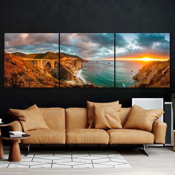 Panoramic View of Historic Bixby Creek Bridge Canvas Wall Art Monterey County California USA Canvas Print Pacific Coast Highway Wall Decor