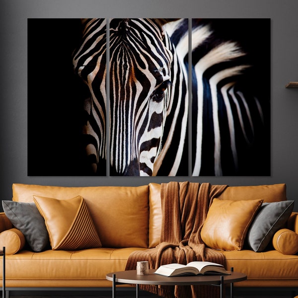 Zebra Canvas Wall Art Black White Modern painting print on canvas Africa Zebra Poster Animal Wall Art Safari Art Black and White wall decor