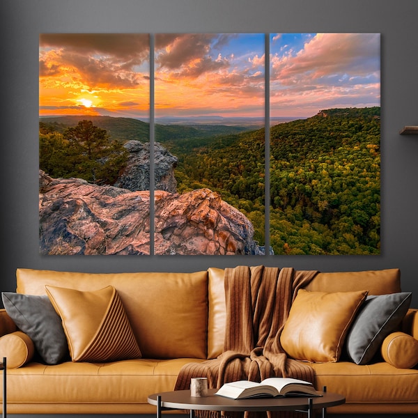 Whitaker Point Canvas Wall Art Scenic Shot of Hawksbill Crag Print in Newton County Wall Art Decor Arkansas at Beautiful Sunset Canvas Print