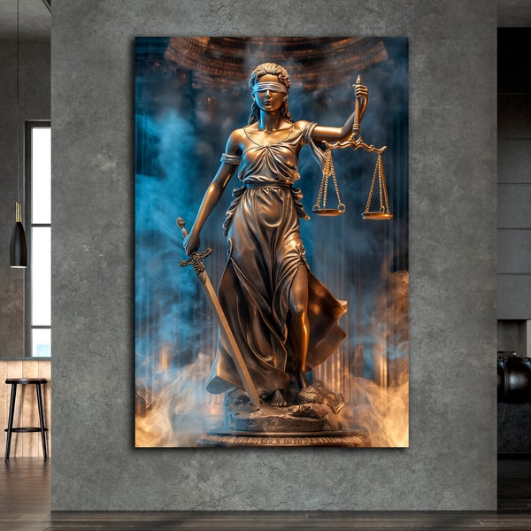 Lady Justice Canvas Wall Art Legal Principles Themis Blindfolded Holding Sword Print Statue Law Office Decor Awyer Gift Ready to Hang