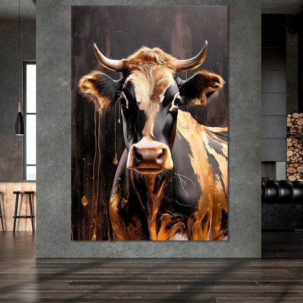 Beautiful Gold Cow canvas print Сattle Painting Large Canvas Wall Art Cow Oil Painting on Canvas Animal wall art cattle abstract cow gift