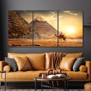 Nomad on Camel Canvas Wall Art Near Pyramids Wall Art Decor in Egyptian Desert Large Wall Decor Great Pyramid of Giza Egypt Canvas Print