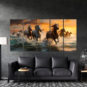 Horses Running on the Water on the Beach Canvas Wall Art Horses on the ...