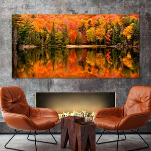 Hermoso paisaje de otoño Vista del bosque de otoño Lienzo Impresión del lago Paisaje de otoño Foto Extra grande Arte de la pared decoración de la pared Cartel de otoño otoño