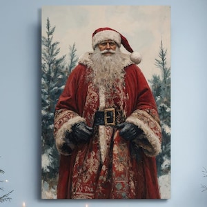 Vintage Santa Claus Canvas Wall Art Father Christmas Painting Print Traditional Holiday Wall Decor Winter Festive Poster Ready to Hang Gift
