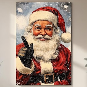 Whimsical Santa Claus Portrait Canvas Wall Art Vintage Santa Painting Print Festive Christmas Wall Decor Winter Holiday Poster Ready to Hang