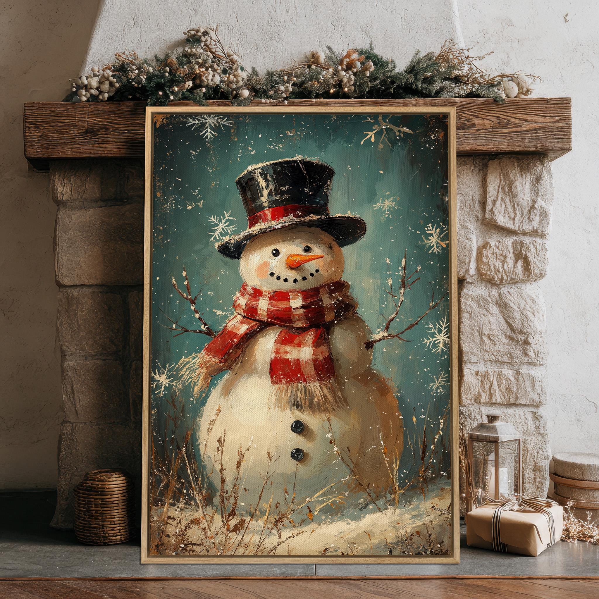 Cheerful Snowman With Scarf and Hat Canvas Wall Art Festive Christmas ...