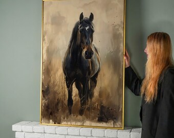 Abstract Black Horse Canvas Print: Graceful Animal Wall Art, Rustic Decor Poster
