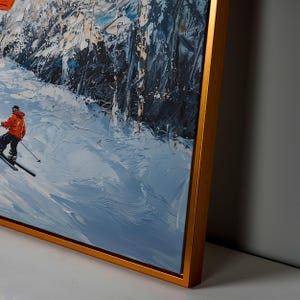Lienzo enmarcado con remonte de estación de esquí, impresión de pintura de paisaje invernal, decoración del hogar, regalo para esquiadores imagen 7