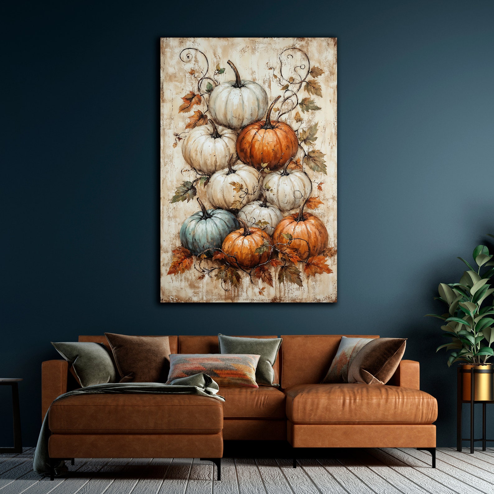 Rustic Autumn Pumpkin Canvas Wall Art Halloween Decor Country Fall