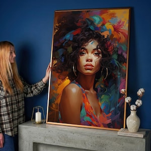 Afro Woman Canvas Art Print: Abstract African American Pop Art Poster