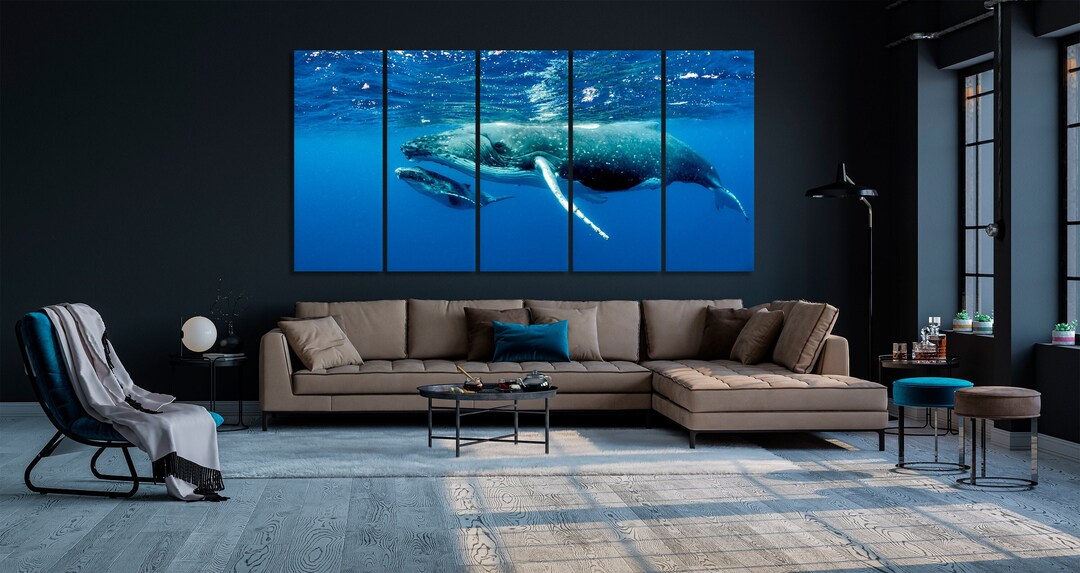 Humpback Whales Canvas Wall Art Pacific Ocean Print Large Animal Wall Art Whale Art Bathroom