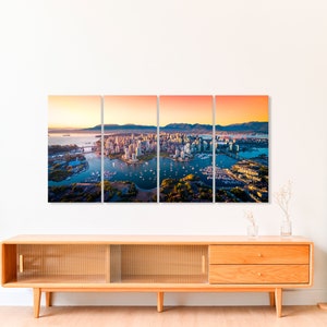 Art mural de Vancouver, Canada, horizon de Vancouver, Canada au coucher du soleil, décoration d'intérieur de Vancouver, horizon de la ville, décor canadien, paysage urbain du Canada, toile d'art image 4