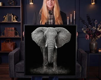 Elephant Canvas Wall Art | Black and White Animal Print