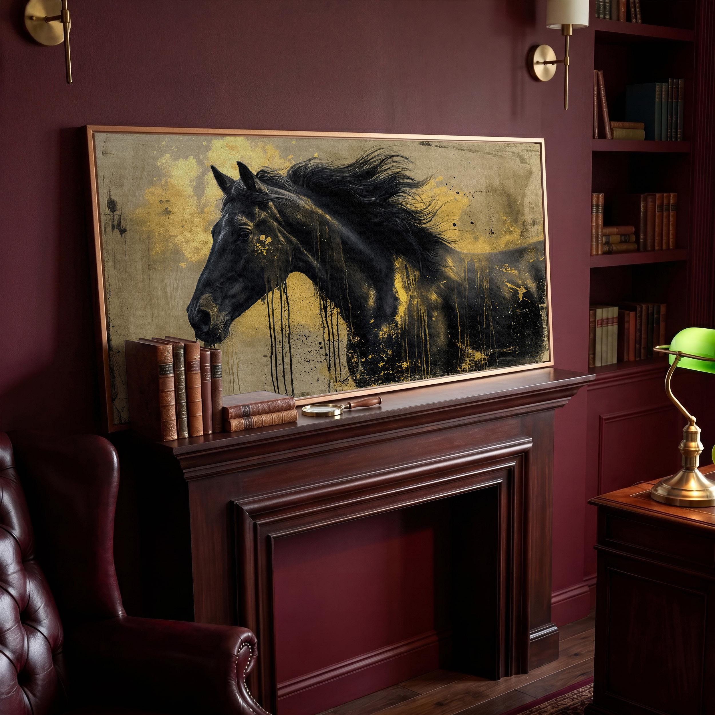 Black Horse Canvas Print: Abstract Gold Equine Wall Art - Etsy