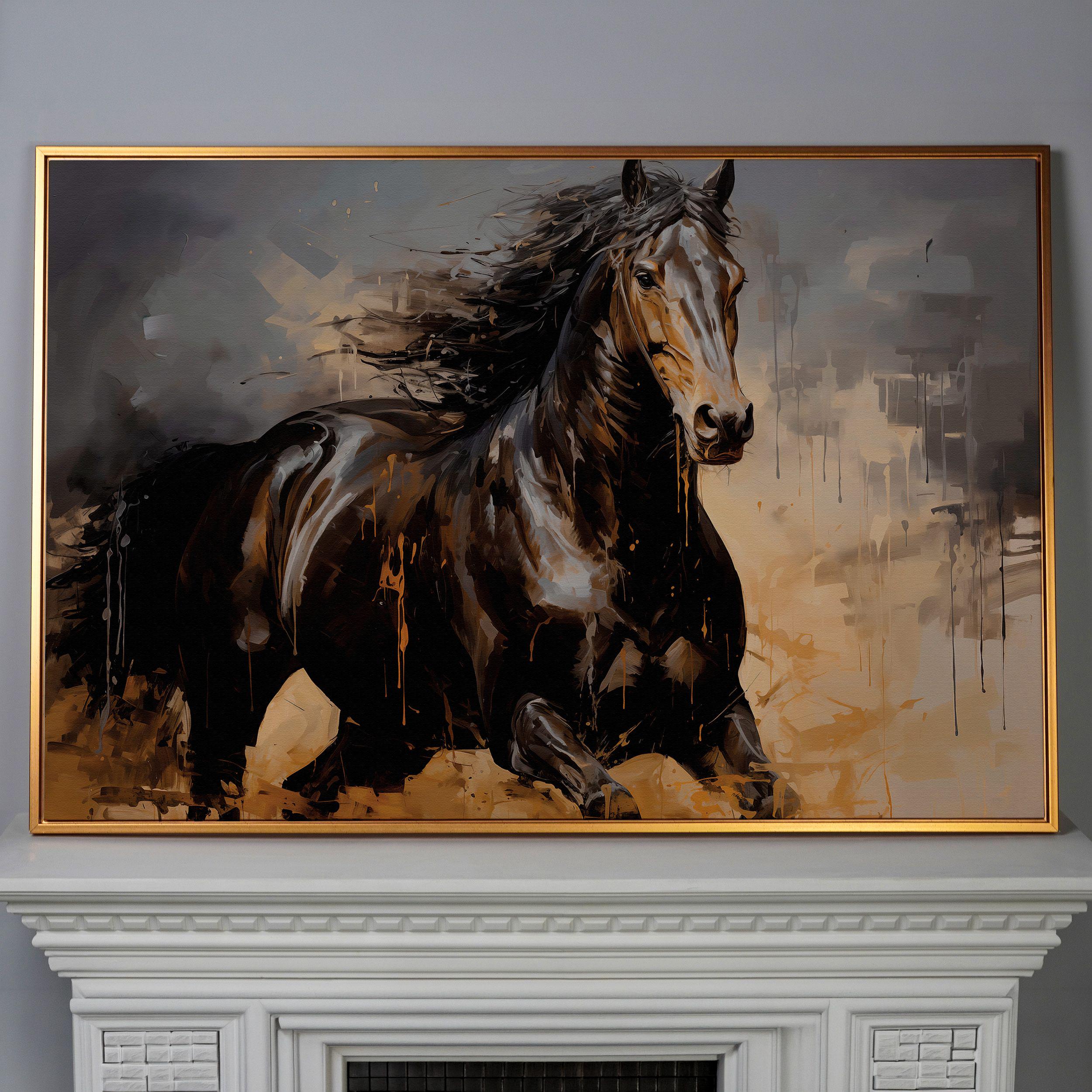 Running Horse Oil Painting Print: Rustic Farmhouse Equestrian Wall Art ...