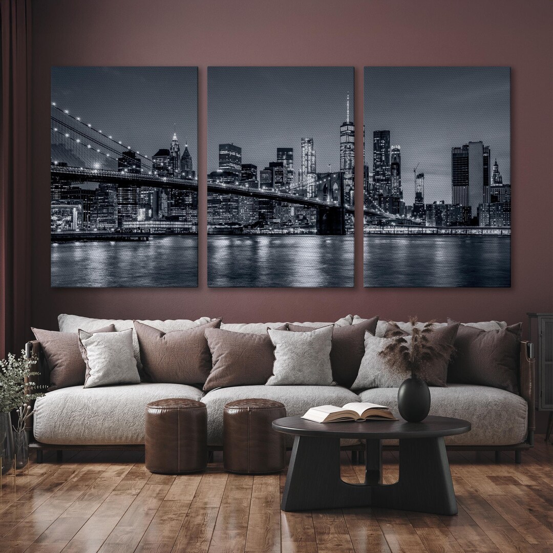 New York Wall Art Black White Panoramic View New York City Manhattan ...