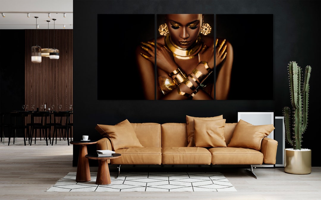 African American Woman With Gold Black Woman Canvas Print Modern ...