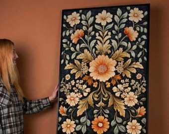 Vintage Floral Canvas Print – William Morris Style Botanical Art, Living Room Decor
