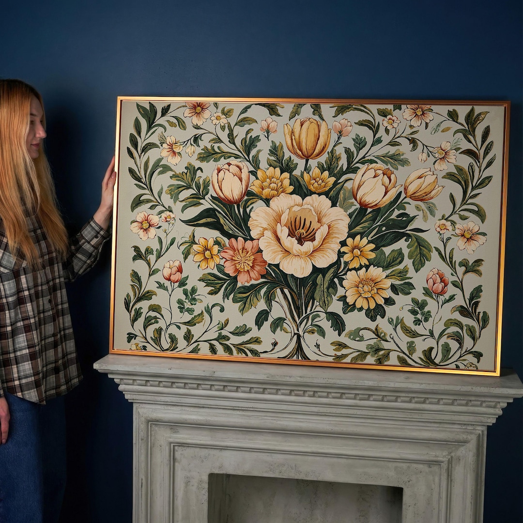 Vintage Botanical Floral Canvas Print – Tulip Wildflower Wall Art ...