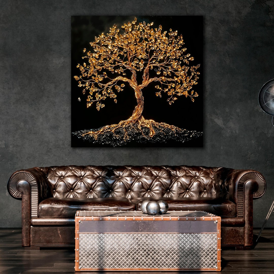 Luxury Golden Tree Canvas Wall Art Large Black and Gold Painting Print ...