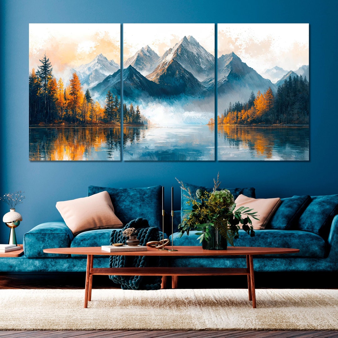 Tranquil Mountain Landscape Canvas Wall Art Autumn Forest Painting