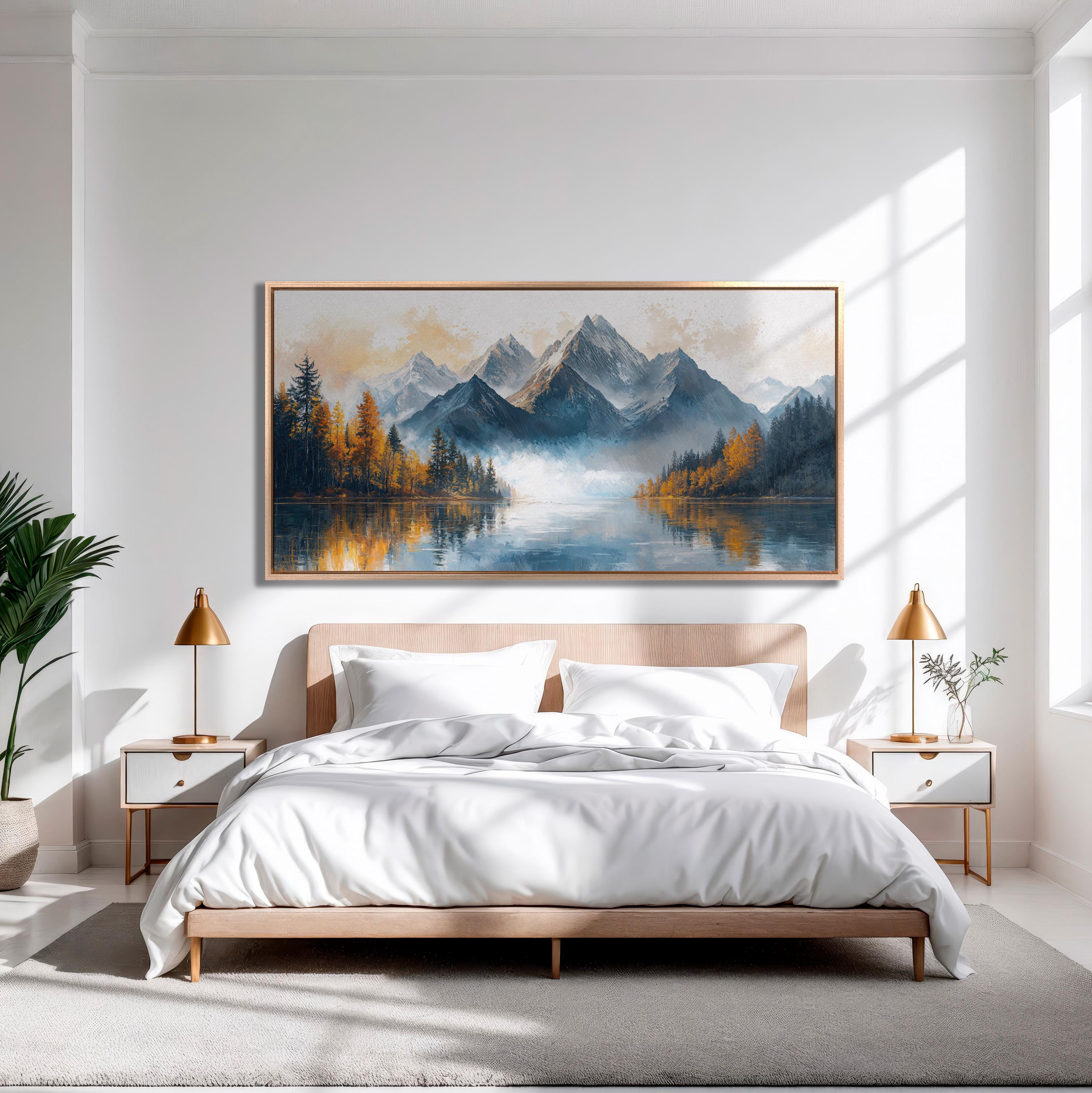 Tranquil Mountain Landscape Canvas Wall Art Autumn Forest Painting ...