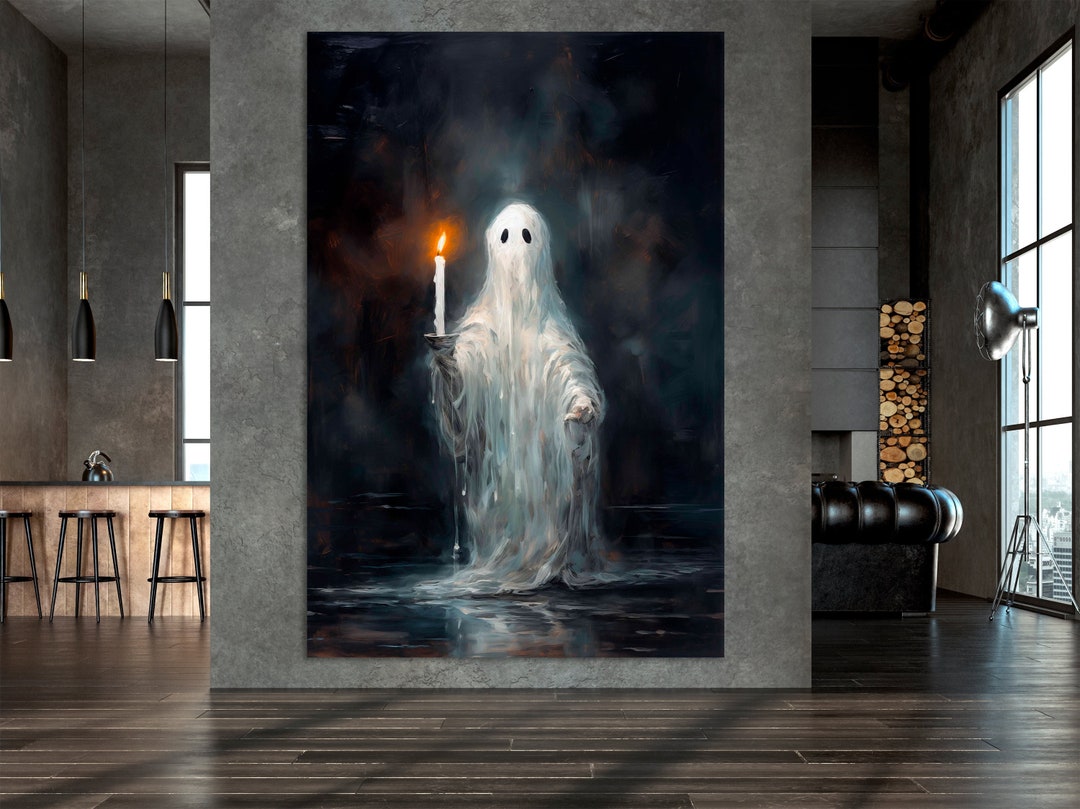 Haunting Ghost Holding A Candle Vintage Painting Print Dark Academia