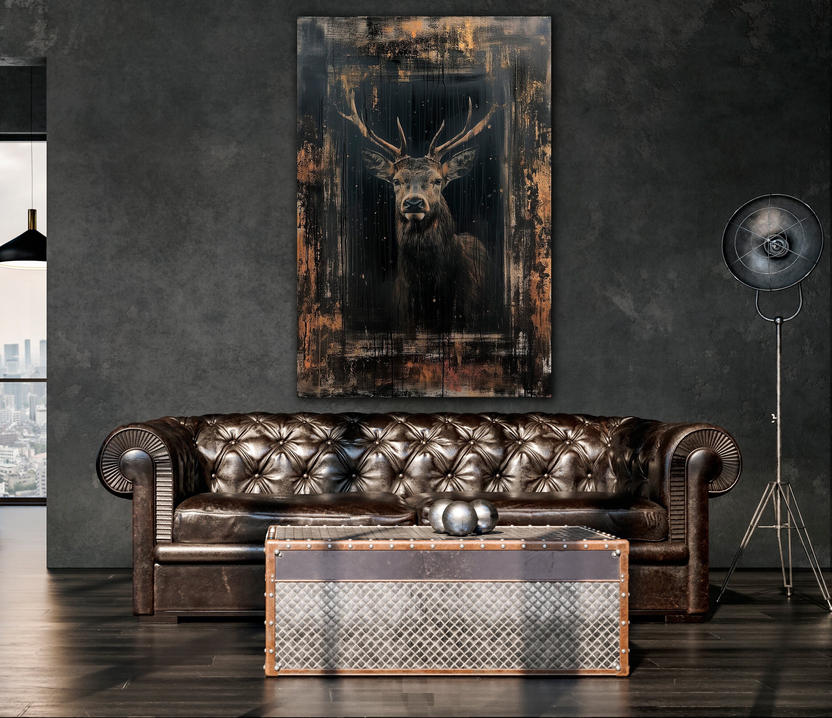 Abstract Deer Painting Print Stag Portrait Canvas Wall Art Wildlife Art ...