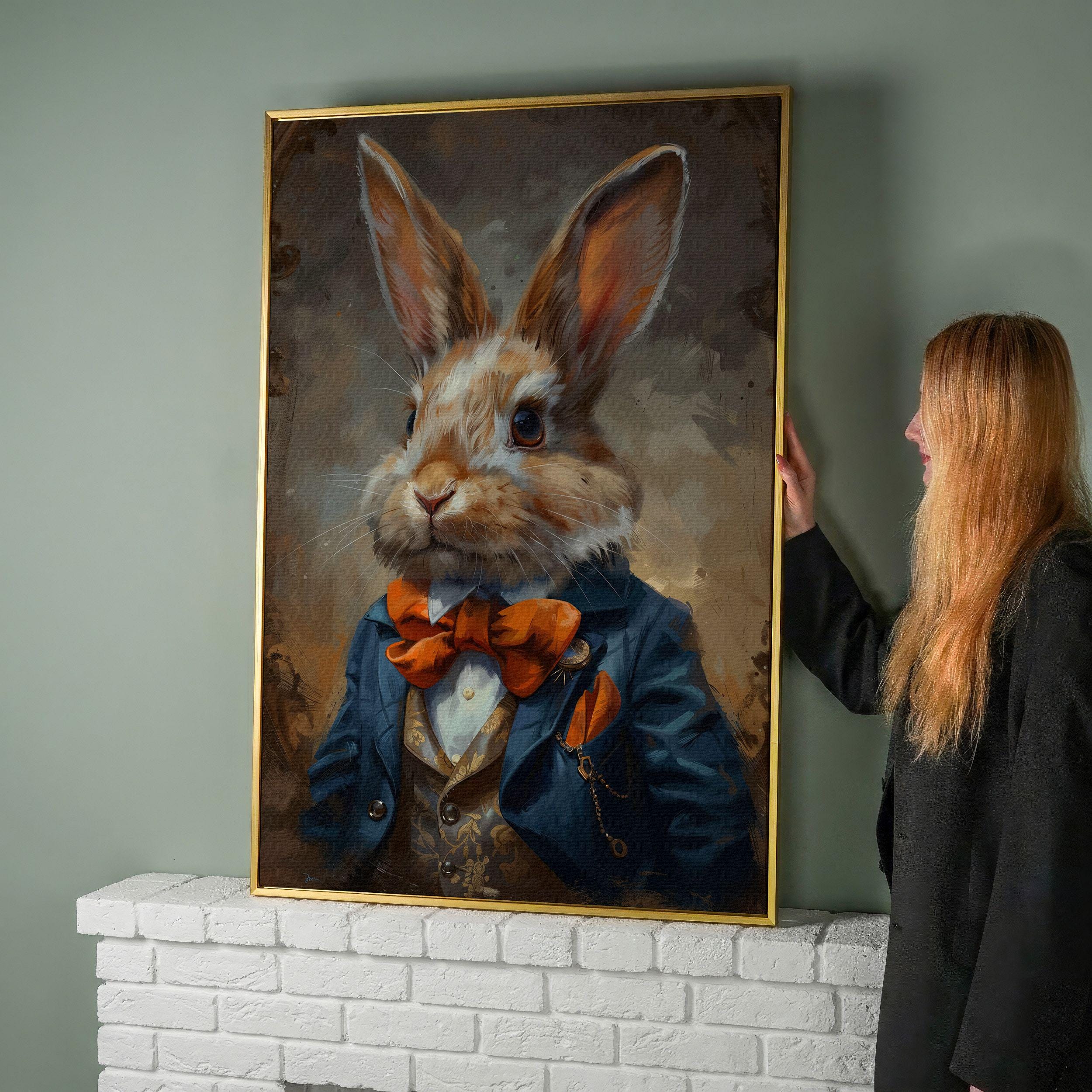 Dapper Rabbit Bowtie Painting Print Canvas Wall Art Easter Bunny Poster ...
