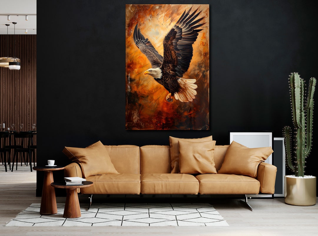 Bird of Prey Painting Print Flying Eagle Canvas Wall Art Soaring ...