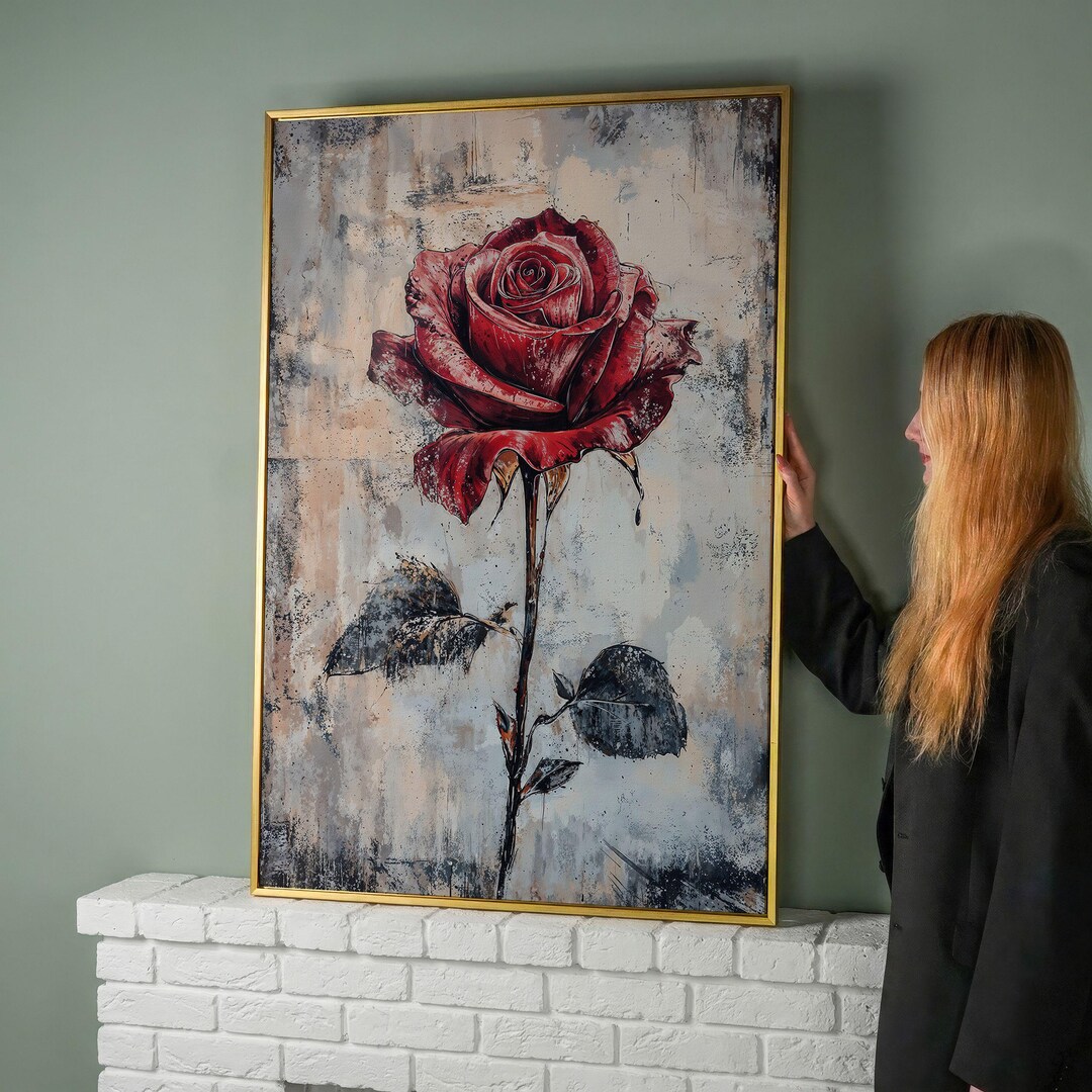 Romantic Red Rose Framed Canvas Print – Modern Floral Wall Art, Elegant ...
