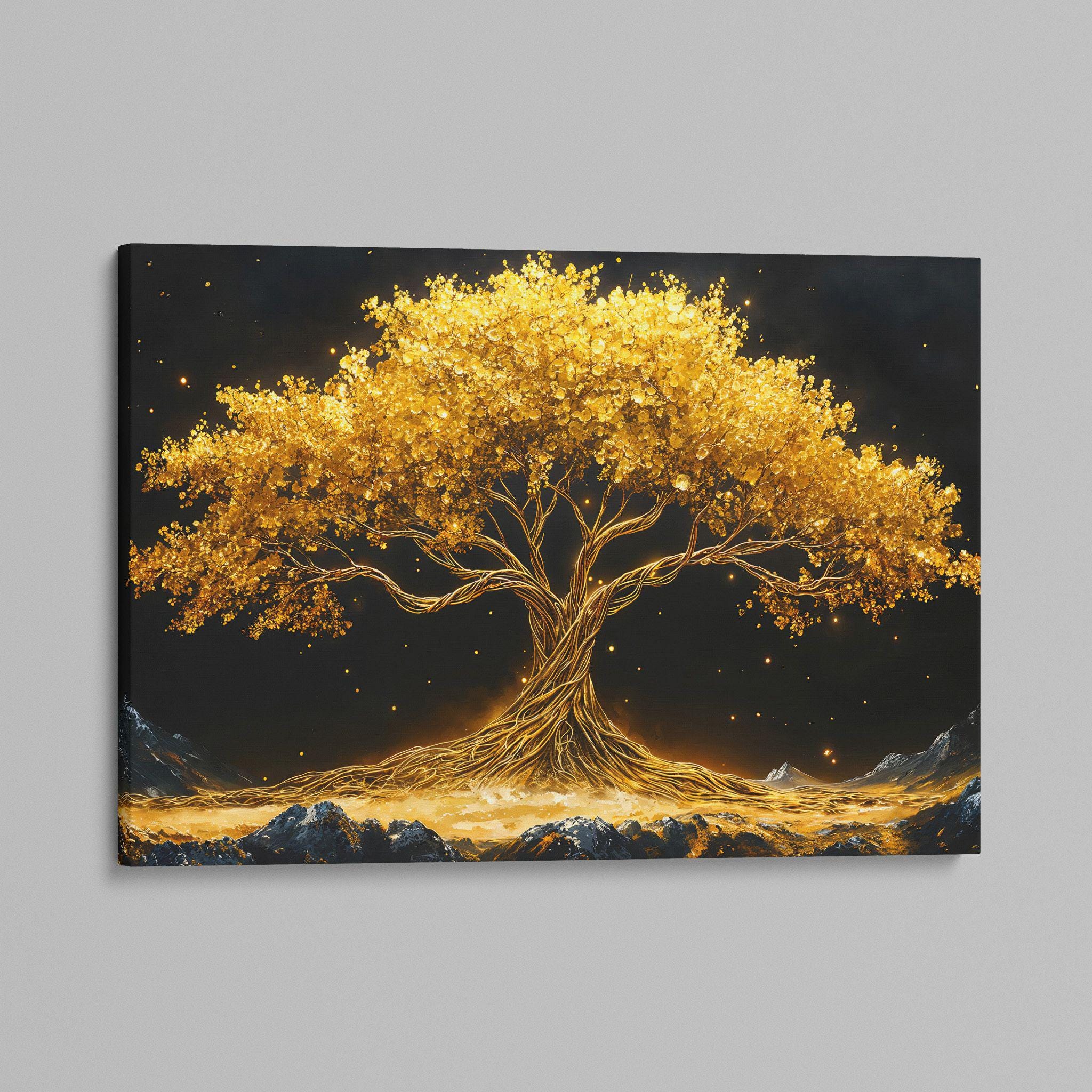 Golden Tree of Life Canvas Wall Art, Mystical Abstract Nature