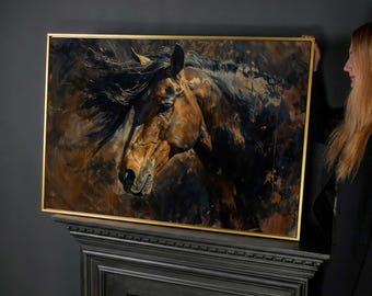 Abstract Horse Head Canvas Print – Equestrian Rustic Farmhouse Wall Art