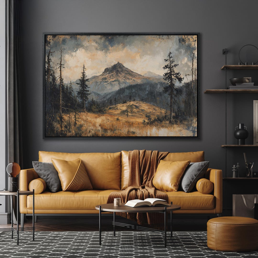 Mountain Wilderness Framed Canvas Print - Nature Landscape Art, Rustic ...