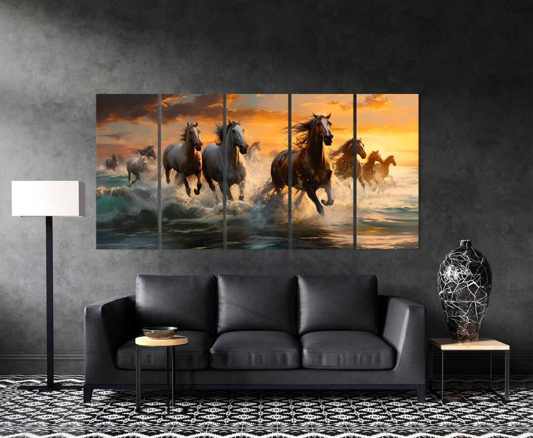 Horses Running on the Water on the Beach Canvas Wall Art Horses on the ...