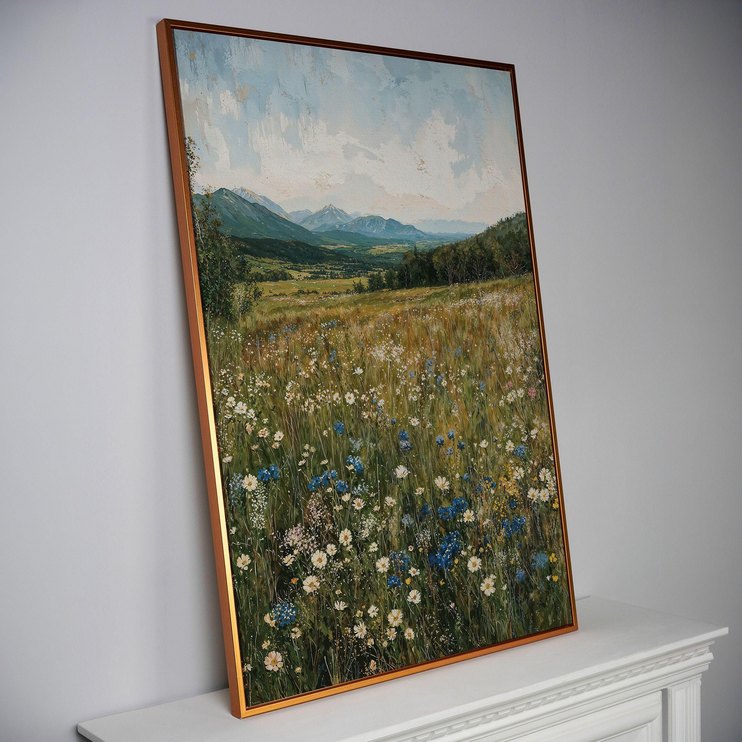 Framed Mountain Wildflower Canvas Print – Rustic Landscape Wall Art - Etsy